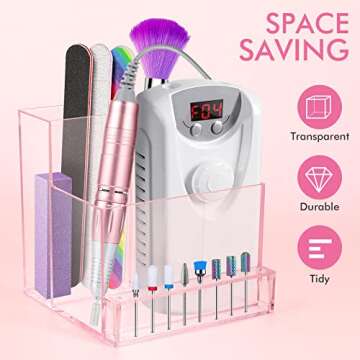 FRCOLOR Nail Drill Grinding Bit Holder Box Professional Nail Art Polishing Grinding Drill Bit Holder Display Storage Box Bit Case Organizer for Nails Pink