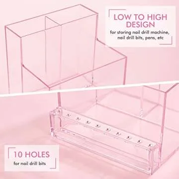 FRCOLOR Nail Drill Grinding Bit Holder Box Professional Nail Art Polishing Grinding Drill Bit Holder Display Storage Box Bit Case Organizer for Nails Pink