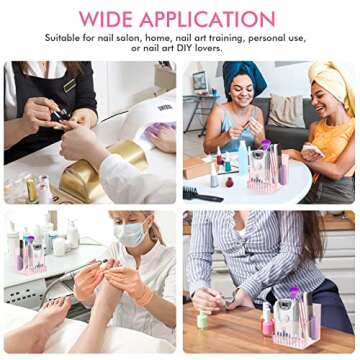 FRCOLOR Nail Drill Grinding Bit Holder Box Professional Nail Art Polishing Grinding Drill Bit Holder Display Storage Box Bit Case Organizer for Nails Pink