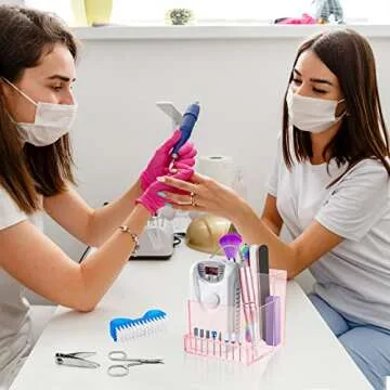 FRCOLOR Nail Drill Grinding Bit Holder Box Professional Nail Art Polishing Grinding Drill Bit Holder Display Storage Box Bit Case Organizer for Nails Pink