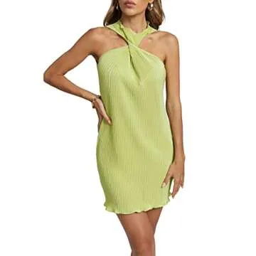 LYANER Mock Neck Twist Knot Front Mini Dress in Light Green