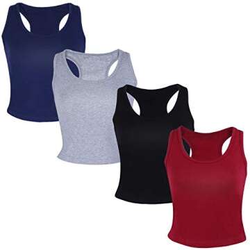 4 Pieces Women’s Basic Crop Tops Sport Cotton Tank Tops Racerback Sleeveless Top Sleep Bra, 4 Colors (M) Multicolored