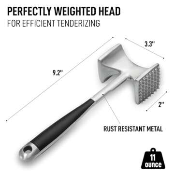Zulay Professional Meat Tenderizer Tool - Dual Sided Meat Mallet Pounder With Comfort Grip Handle - Heavy Duty Meat Hammer Tenderizer - Meat Tenderizer Mallet & Meat Pounder - (10”) Black