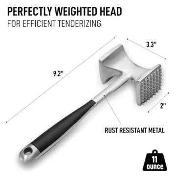 Zulay Professional Meat Tenderizer Tool - Dual Sided Meat Mallet Pounder With Comfort Grip Handle - Heavy Duty Meat Hammer Tenderizer - Meat Tenderizer Mallet & Meat Pounder - (10”) Black
