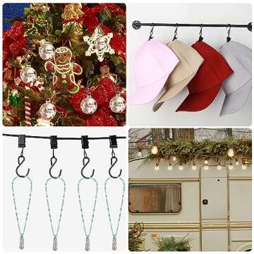 Christmas Light Clips Hanging Hooks - 50 Pack Outdoor String Light Clips - Heavy Duty Metal Camper Awning String Party Light Hook - Holiday Light Clips Hangers Canopy Tent RV Xmas Decor Clamps