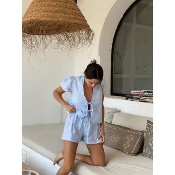 Yuemengxuan Women Y2K Peplum Shirt Shorts Set - Stylish Comfort