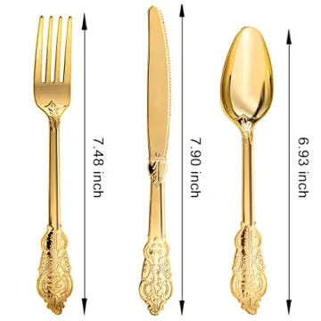 N9R 300pcs Gold Plastic Silverware for Elegant Events