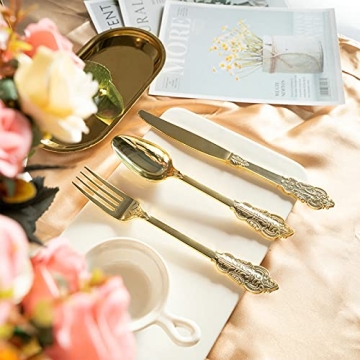 N9R 300pcs Gold Plastic Silverware for Elegant Events