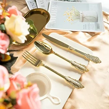 N9R 300pcs Gold Plastic Silverware for Elegant Events