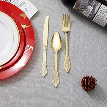 N9R 300pcs Gold Plastic Silverware for Elegant Events