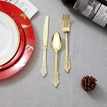 N9R 300pcs Gold Plastic Silverware for Elegant Events
