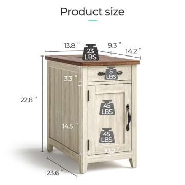 LINSY HOME Farmhouse End Table with Charging Station