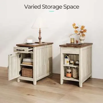LINSY HOME Farmhouse End Table with Charging Station