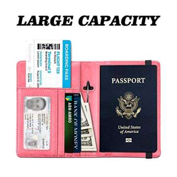 HerriaT Leather Passport Holder Cover Case RFID Blocking Travel Wallets Card Case for Women Men(Pink)