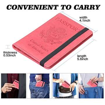 HerriaT Leather Passport Holder Cover Case RFID Blocking Travel Wallets Card Case for Women Men(Pink)