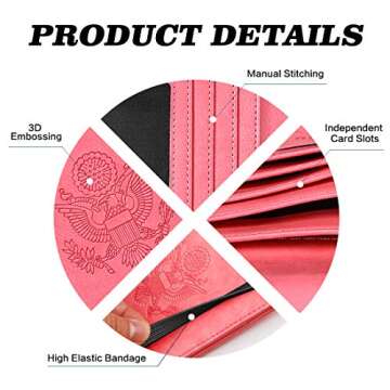 HerriaT Leather Passport Holder Cover Case RFID Blocking Travel Wallets Card Case for Women Men(Pink)