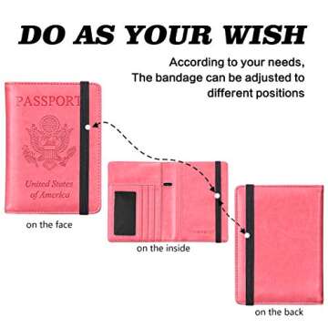 HerriaT Leather Passport Holder Cover Case RFID Blocking Travel Wallets Card Case for Women Men(Pink)