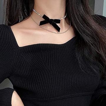 N+A Xerling Black Bow Layered Choker Necklace for Women