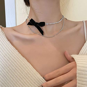 N+A Xerling Black Bow Layered Choker Necklace for Women
