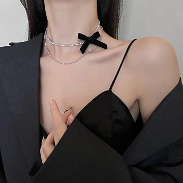 N+A Xerling Black Bow Layered Choker Necklace for Women