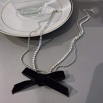 N+A Xerling Black Bow Layered Choker Necklace for Women