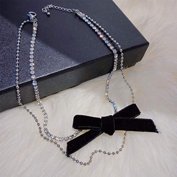 N+A Xerling Black Bow Layered Choker Necklace for Women