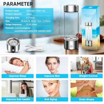 Hydrogen Water Bottle, Portable Hydrogen Water Bottle Generator, Ion Water Bottle Improve Water Quality in 3 Minutes, Water Ionizer Machine Suitable for Home, Office, Travel and Daily Drinking(Silver)