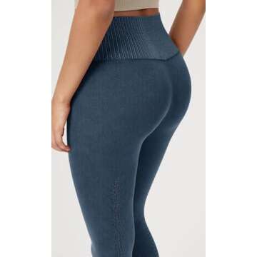 ODODOS Vintage 7/8 Length Seamless Leggings for Women 25" Ribbed High Waist Casual Workout Gym Yoga Pants,Stone Wash Navy, X-Large