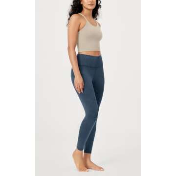 ODODOS Vintage 7/8 Length Seamless Leggings for Women 25" Ribbed High Waist Casual Workout Gym Yoga Pants,Stone Wash Navy, X-Large