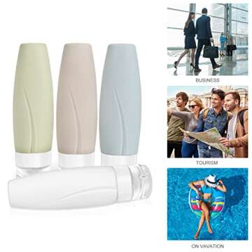 MUPIU Leakproof Silicone Travel Bottles,4-Pcs Set with TSA Approved EVA Bag, BPA Free Refillable 3 oz Containers for Traveling (90ml/ 3oz)