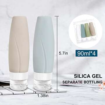 MUPIU Leakproof Silicone Travel Bottles,4-Pcs Set with TSA Approved EVA Bag, BPA Free Refillable 3 oz Containers for Traveling (90ml/ 3oz)