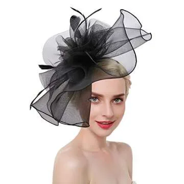 Z&X Large Fascinator Hats for Women Church Kentucky Derby Headband Clips Mesh Flower Bridal Wedding ...