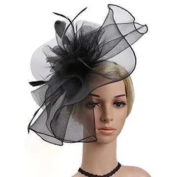 Z&X Large Fascinator Hats for Women Church Kentucky Derby Headband Clips Mesh Flower Bridal Wedding Tea Party Hat Black