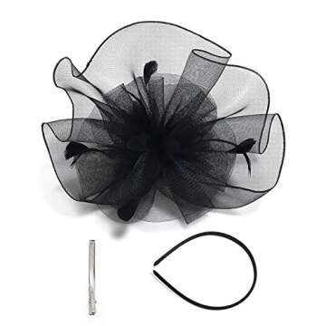 Z&X Large Fascinator Hats for Women Church Kentucky Derby Headband Clips Mesh Flower Bridal Wedding Tea Party Hat Black