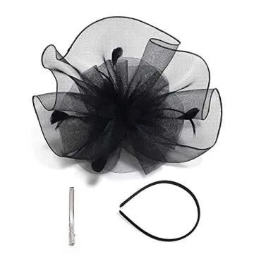 Z&X Large Fascinator Hats for Women Church Kentucky Derby Headband Clips Mesh Flower Bridal Wedding Tea Party Hat Black