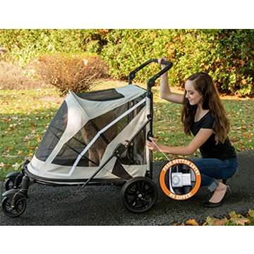 Pet Gear NO-Zip Pet Stroller with Dual Entry, Push Button Zipperless Entry for Single or Multiple Dogs/Cats, Pet Can Easily Walk In/Out, No Need to Lift Pet, Gel-Filled Tires