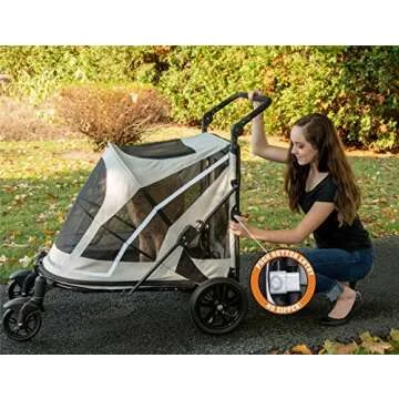 Pet Gear NO-Zip Pet Stroller with Dual Entry, Push Button Zipperless Entry for Single or Multiple Dogs/Cats, Pet Can Easily Walk In/Out, No Need to Lift Pet, Gel-Filled Tires