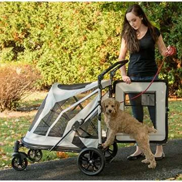 Pet Gear NO-Zip Pet Stroller with Dual Entry, Push Button Zipperless Entry for Single or Multiple Dogs/Cats, Pet Can Easily Walk In/Out, No Need to Lift Pet, Gel-Filled Tires