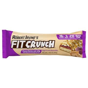 FITCRUNCH Snack Size Protein Bars, Designed by Robert Irvine, 6-Layer Baked Bar, 1g of Sugar, Gluten Free & Soft Cake Core (9 Bars, Peanut Butter and Jelly)