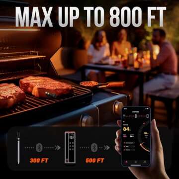 Paneceia Meat Thermometer Digital Wireless, 800FT Long Range Bluetooth Cooking Thermometer, Food Thermometer for Remote Monitoring of Grill, Oven, Smoker, Air Fryer, Rotisserie, iOS & Android App