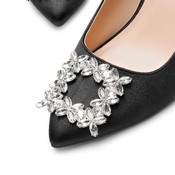 DREAM PAIRS Women's Christian-1 High Heels Wedding Rhinestone Pumps Closed Toe Stiletto Sparkly Sexy Pointed Toe Bridal Dress Shoes, Size 6.5, Black Rhinestone