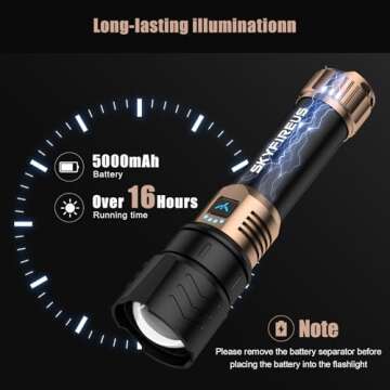 SKYFIRE LED Flashlight 10000 High Lumens,Super Bright Rechargeable Flashlight with Ignition Lens, Zoomable,Four Modes,Waterproof Flash Light for Camping Essentials,Outdoor and Home(Black&Gold)