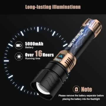 SKYFIRE LED Flashlight 10000 High Lumens,Super Bright Rechargeable Flashlight with Ignition Lens, Zoomable,Four Modes,Waterproof Flash Light for Camping Essentials,Outdoor and Home(Black&Gold)