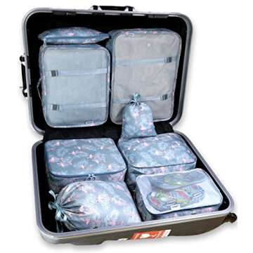 Compression Luggage Cubes for Traveling, Travel Organizer, Packing Travel Organizer Set of 8 pcs Cube Bags, Unique & Lovely Design, Durable Quality, Perfect as a Gift (Flamingo 8)