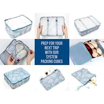 Compression Luggage Cubes for Traveling, Travel Organizer, Packing Travel Organizer Set of 8 pcs Cube Bags, Unique & Lovely Design, Durable Quality, Perfect as a Gift (Flamingo 8)
