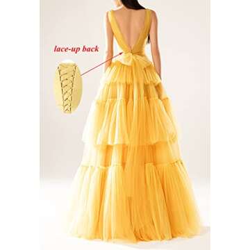 TOOWOOT Women's Double V-Neck Prom Dresses Long 2025 Tiered Tulle A-line Pleated Formal Party Gowns ...