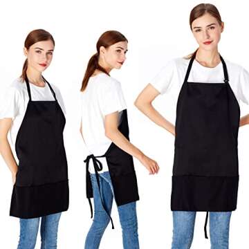 Jubatus 2 Pack 3 Pockets Adjustable Bib Apron Chef Kitchen Cooking Aprons for Women Men, Black