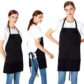 Jubatus 2 Pack 3 Pockets Adjustable Bib Apron Chef Kitchen Cooking Aprons for Women Men, Black