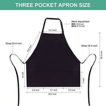 Jubatus 2 Pack 3 Pockets Adjustable Bib Apron Chef Kitchen Cooking Aprons for Women Men, Black