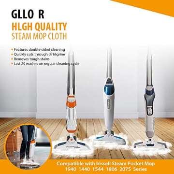 Steam Mop Replacement Pads for Bissell Powerfresh Steam Mop Pads Compatible with 1940 1440 1544 Series 19402 19404 19408 19409 1940a 1940f 1940q 1940t 1940w Washable Reusable Steam Mop Pad (6-PACK)